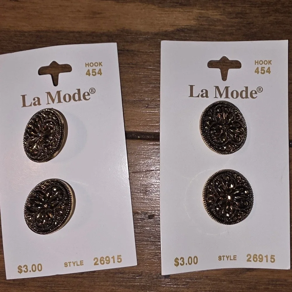 La Mode Buttons Antique Gold Black Floral Vintage Lot 3/4in 7/8in 1in 10pc
